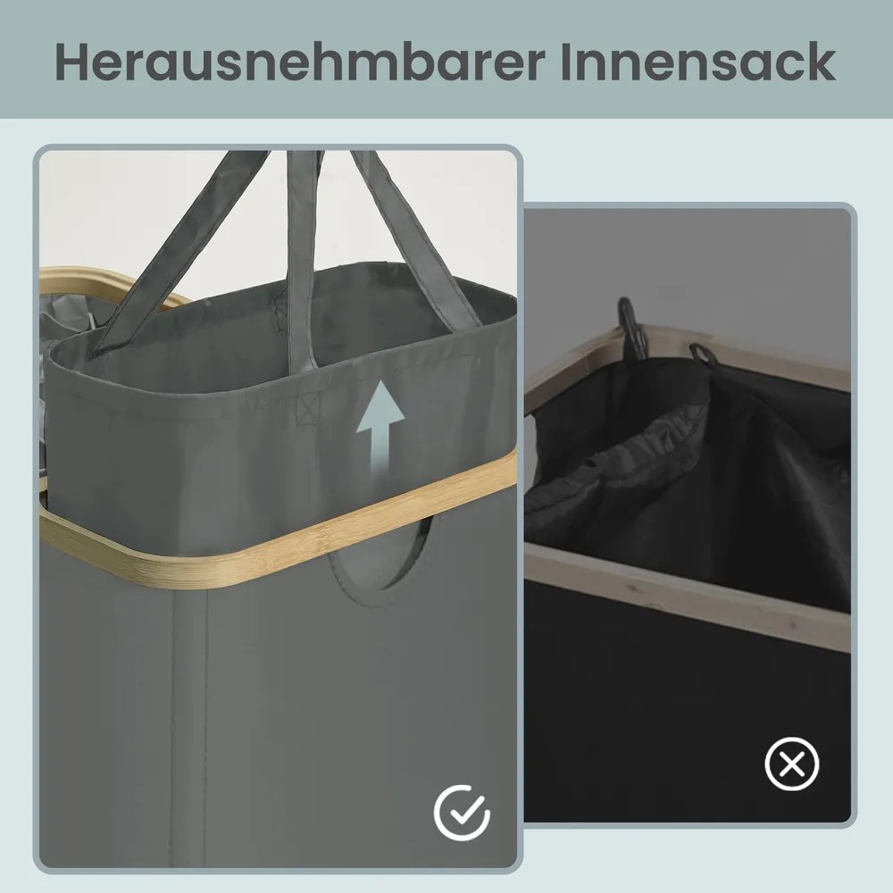 Cesto da roupa suja com tampa 150L, 52 x 38,5 x 75 cm cinzento