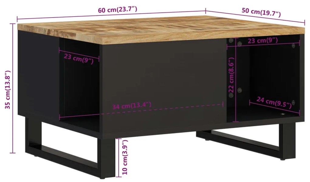 Mesa de centro 60x50x35 cm madeira de mangueira maciça