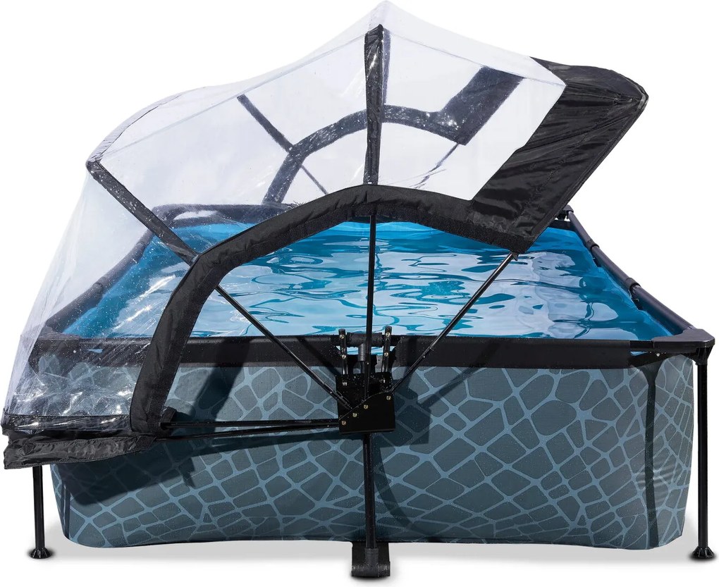 Piscina retangular Stone 300 x 200 x 65 cm com bomba de filtragem e cobertura - cinzenta