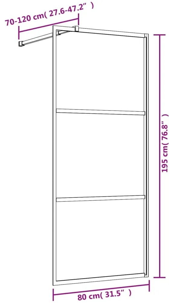 Divisória de chuveiro 80x195 cm vidro transparente ESG dourado