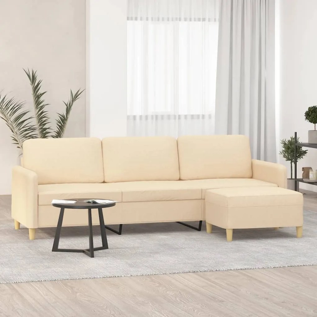 Sofá de 3 lugares com apoio de pés 210 cm tecido cor creme