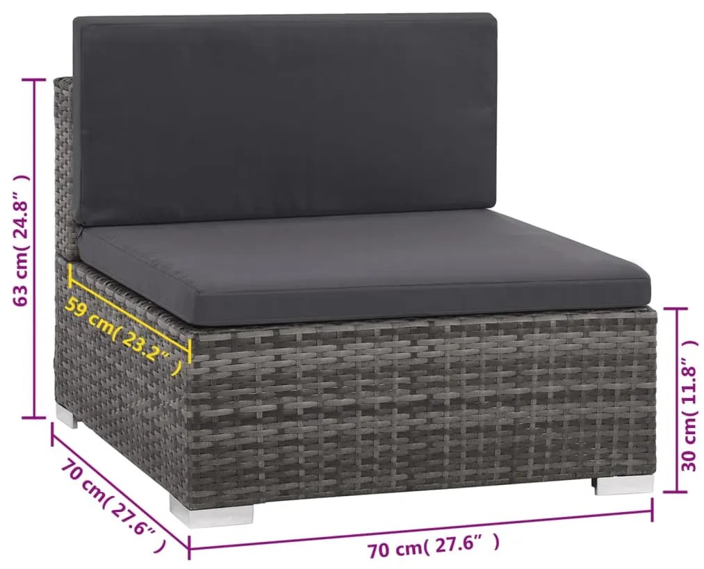 Conjunto de lounge de jardim com 8 peças e almofadas, vime sintético,