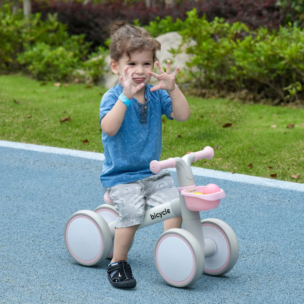 Bicicleta sem Pedais para Crianças de 12-36 Meses Bicicleta de Equilíbrio com Assento Ajustável 56x27x39 cm Rosa