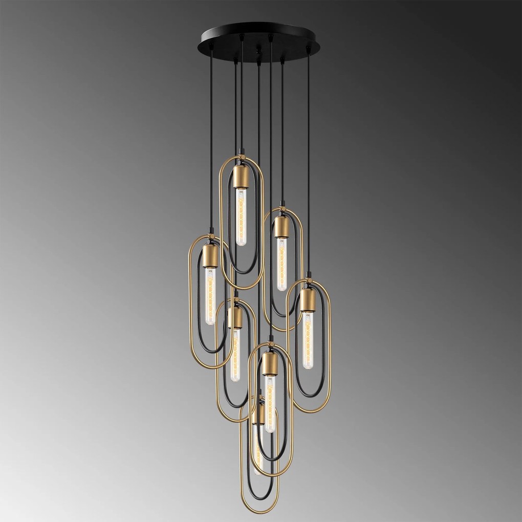 Candeeiro de Teto Chandelier Cerco – Preto e Dourado – 48 x 48 cm