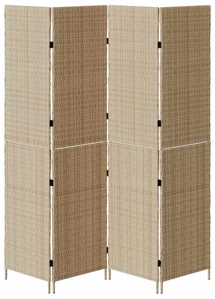 Divisória de Ambiente 4 Painéis Dobrável Bege 196x200 cm Rattan Sintét