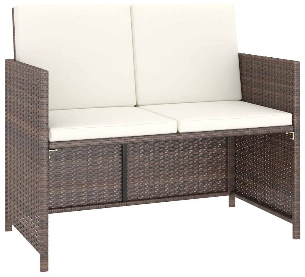 Conjunto jantar para jardim c/ almofadões 6 pcs vime castanho