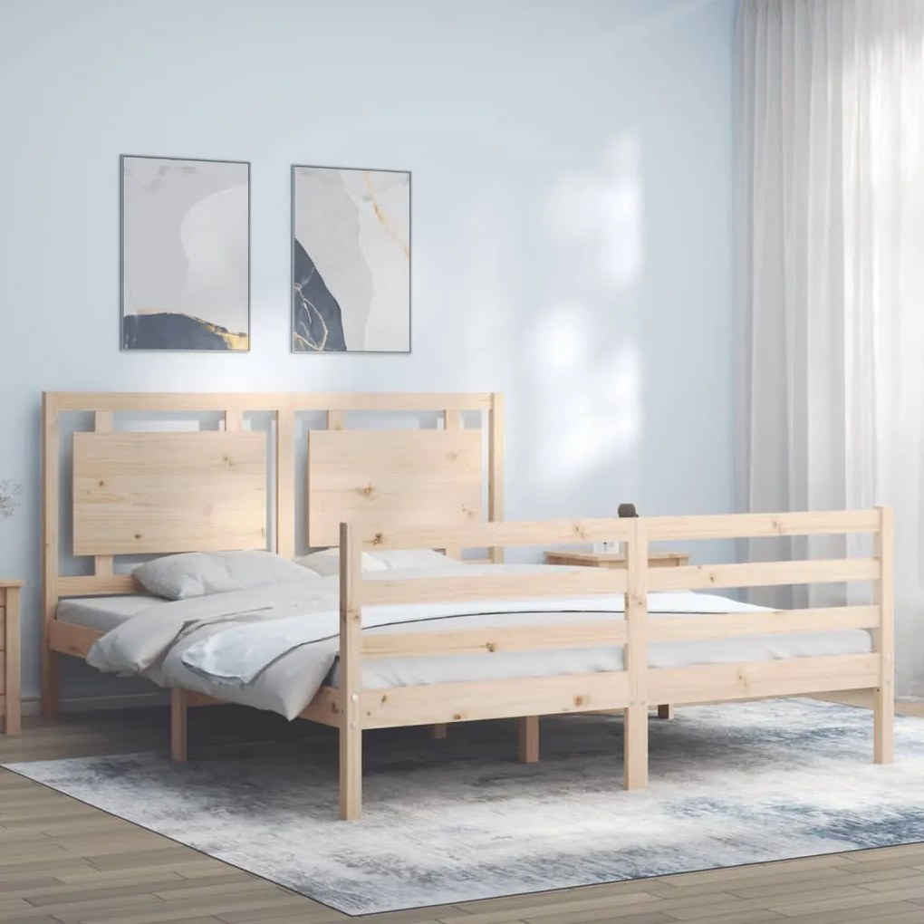 vidaXL Estrutura de cama com cabeceira 160x200 cm madeira maciça