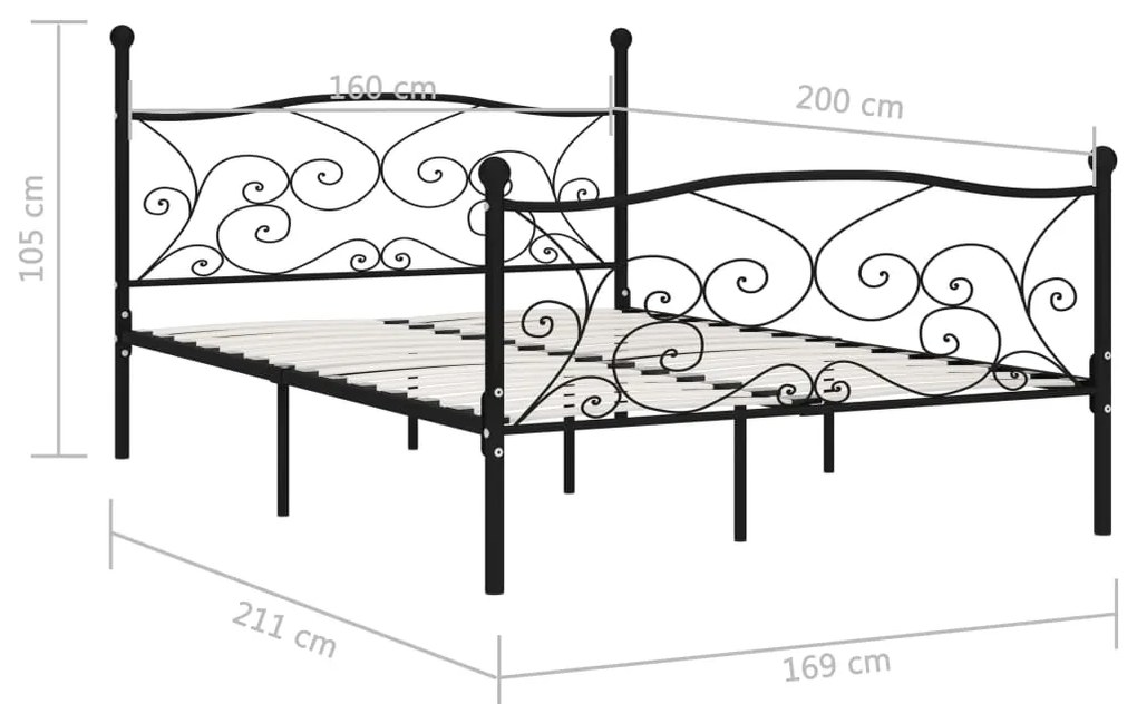 Estrutura de cama com estrado de ripas 160x200 cm metal preto