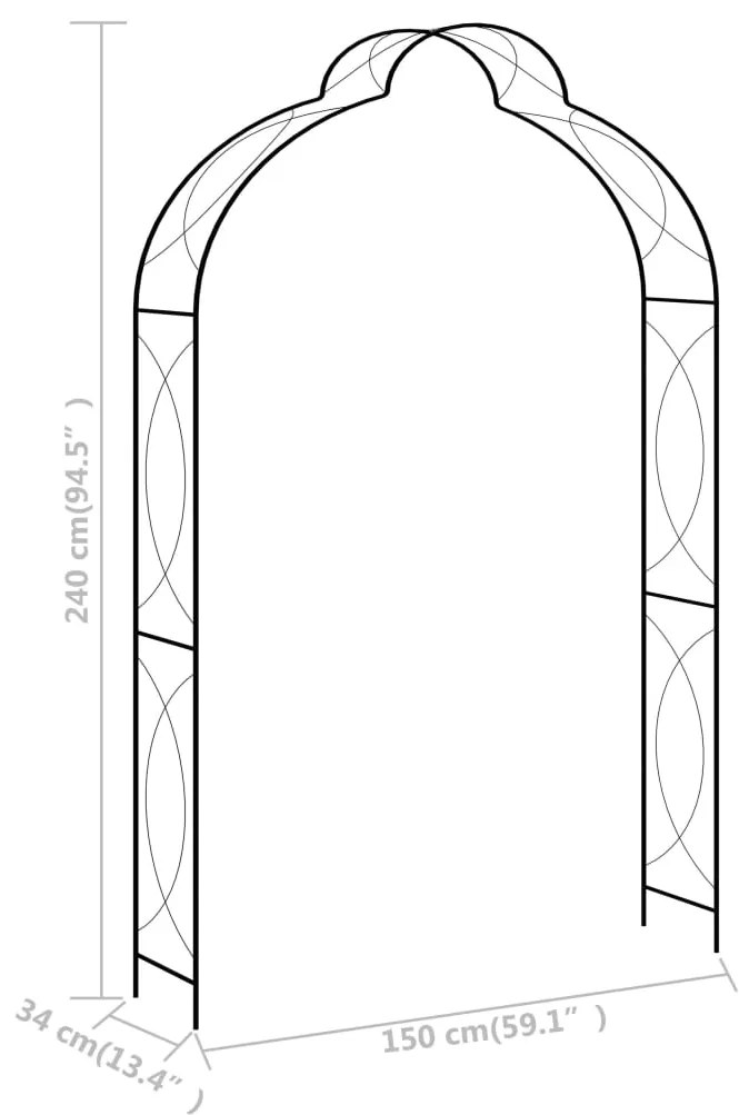 Arco de jardim 150x34x240 cm ferro preto