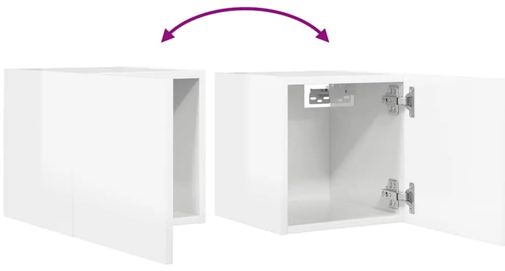 Móvel de TV de parede 2 pcs 30,5x30x30 cm branco brilhante