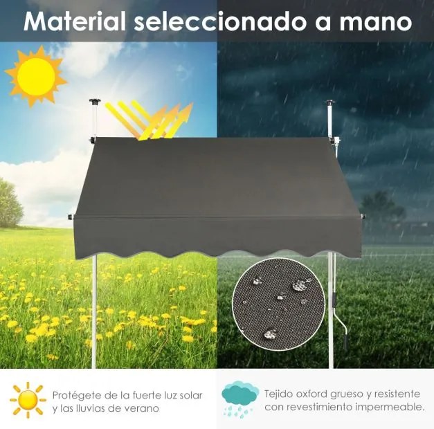 Toldo Telescópico e Retrátil 150 x 120 cm Resistente aos Raios UV Impermeável com Manivela Manual e Altura Ajustável para Janela Varanda Cinza