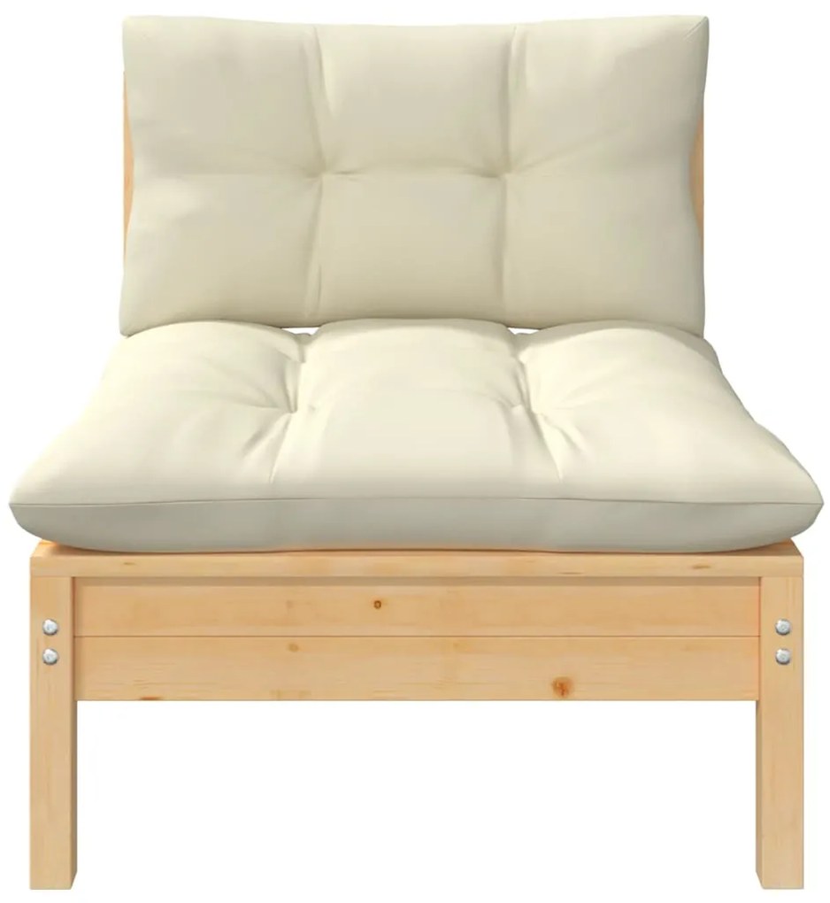 3 pcs conjunto lounge jardim c/ almofadões creme pinho maciço