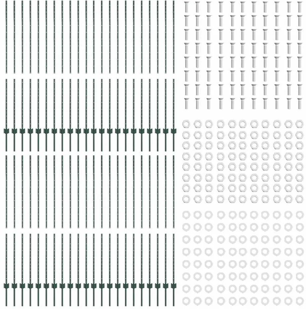Postes de Cerca Prateados 44 pcs Verde 100 x 1.5 m Metal