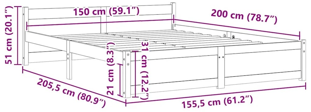 Estrutura de cama king 150x200 cm madeira maciça