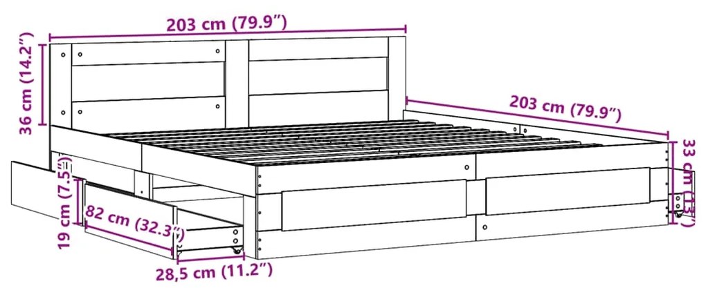Estrutura de cama c/ cabeceira sem colchão 200x200 cm branco