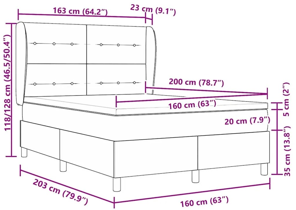 Cama Box com Colchão Cinza Claro 160 x 200 cm em Veludo