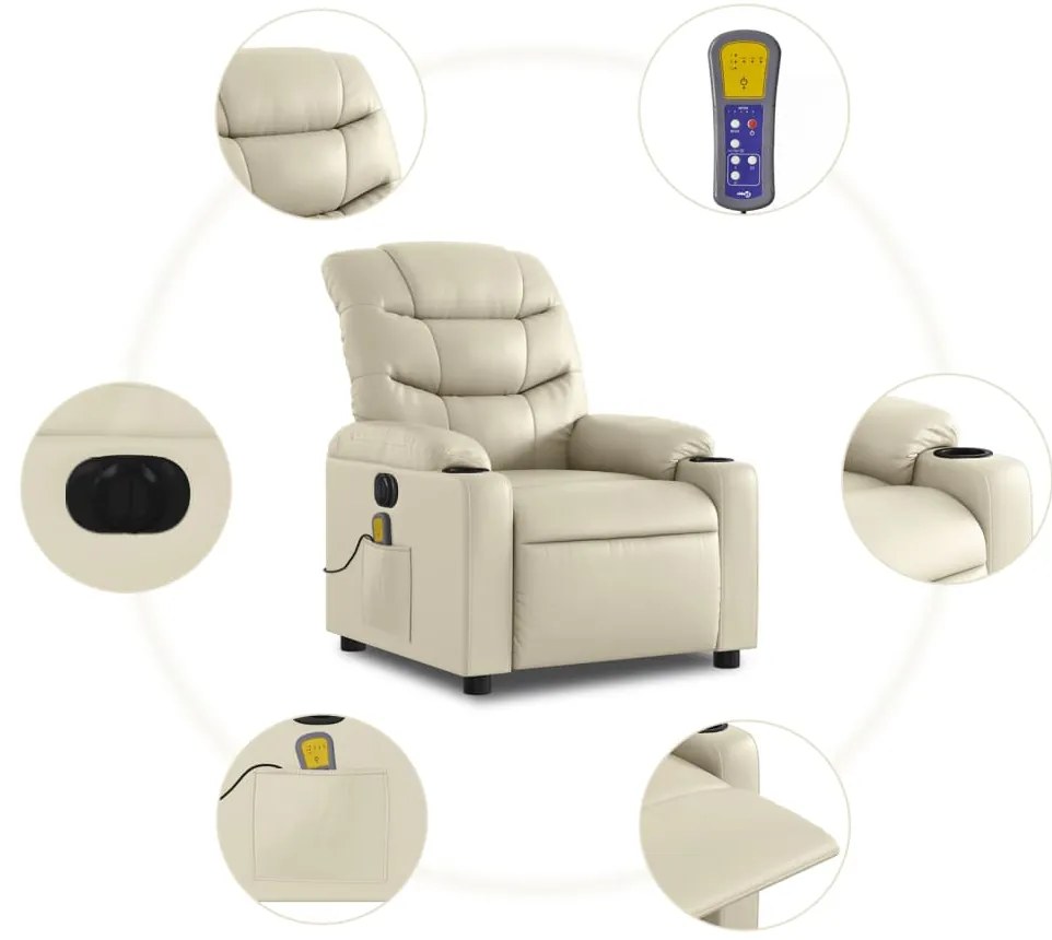 Poltrona massagens reclinável elétrica couro artificial creme