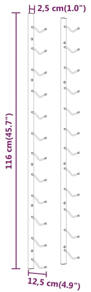 Garrafeira de parede para 12 garrafas 2 pcs ferro dourado