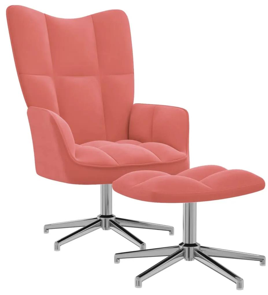 328132 vidaXL Cadeira de descanso com banco veludo rosa