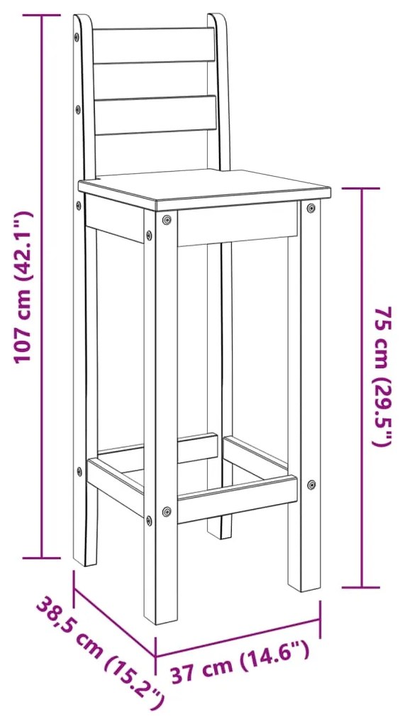 Cadeiras de bar 2 pcs madeira de pinho maciça branco