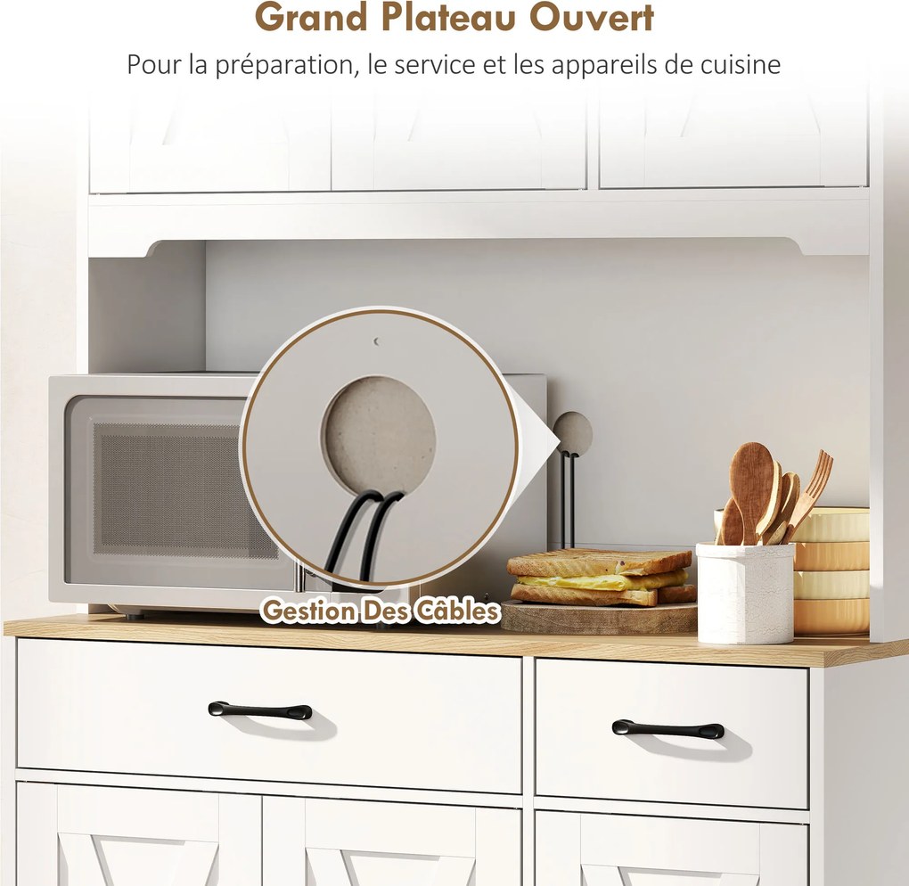 Aparador Alto de Cozinha, 94 x 39,5 x 175,2 cm, 6 Portas e 2 Gavetas, Branco