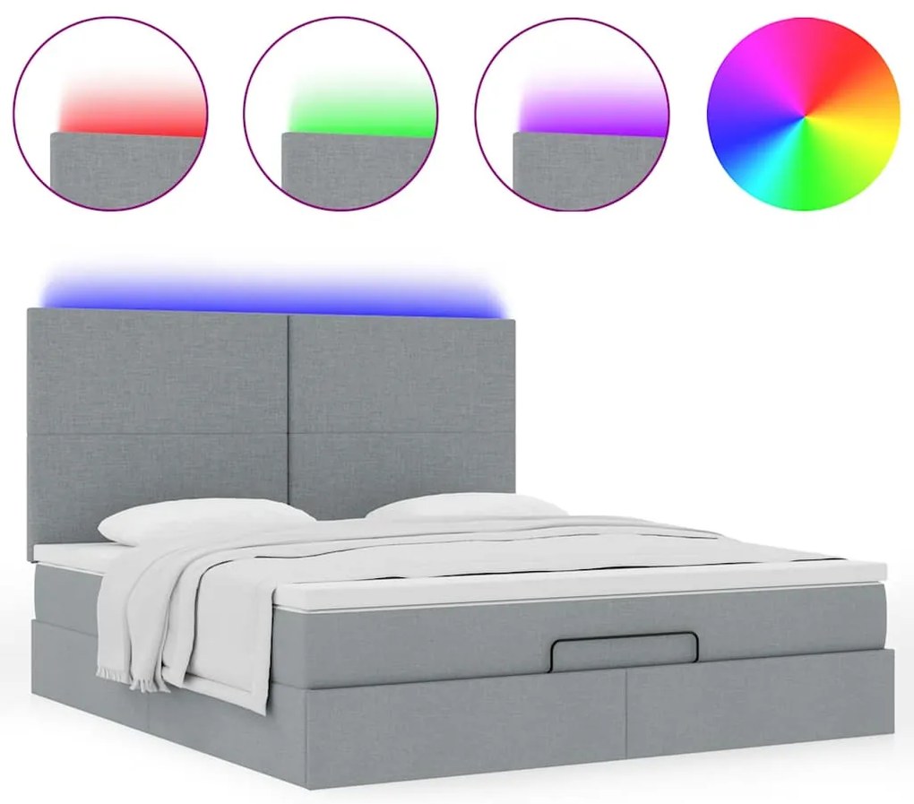 Estrutura cama otomana colchão 160x200 cm tecido cinzento claro