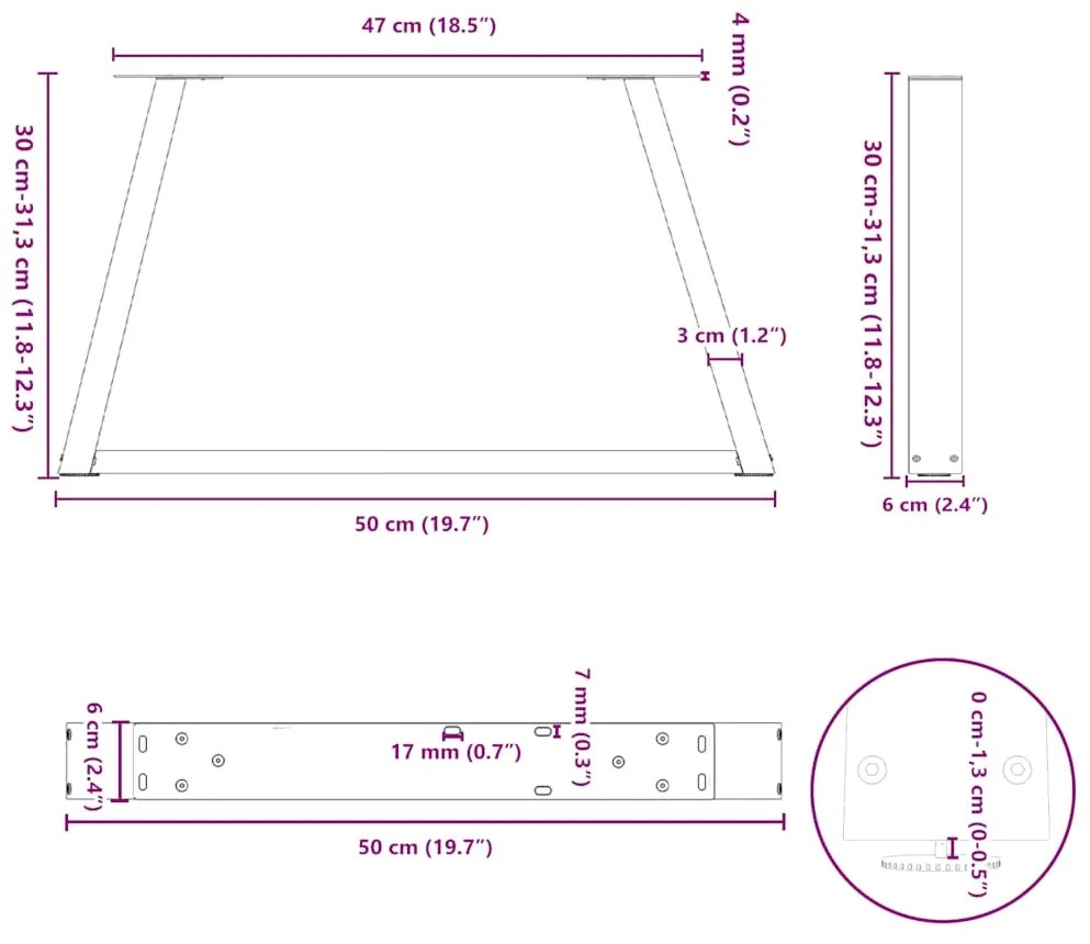 Mesa de jantar pernas 2 pcs forma V 50x(30-31,3) cm aço natural