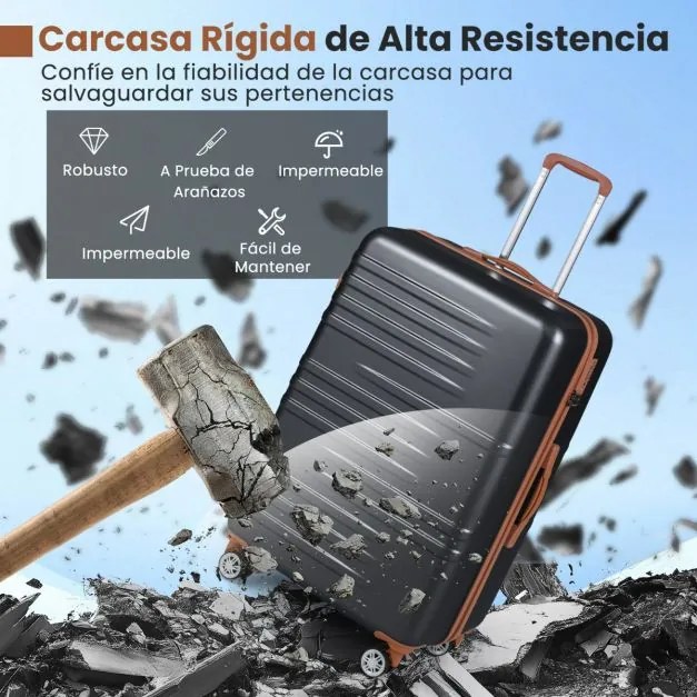 Conjunto de bagagem de 3 peças malas rígidas com fechadura com Alças telescópicas de alumínio e rodas giratórias Preto