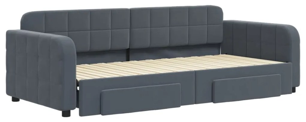 Sofá-cama c/ gavetão e gavetas 90x200 cm veludo cinzento-escuro