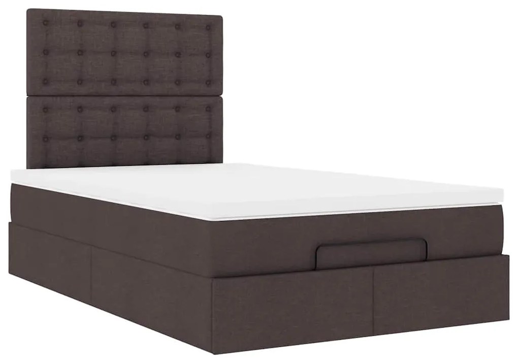 Estrutura cama otomana colchão 120x200cm tecido castanho escuro