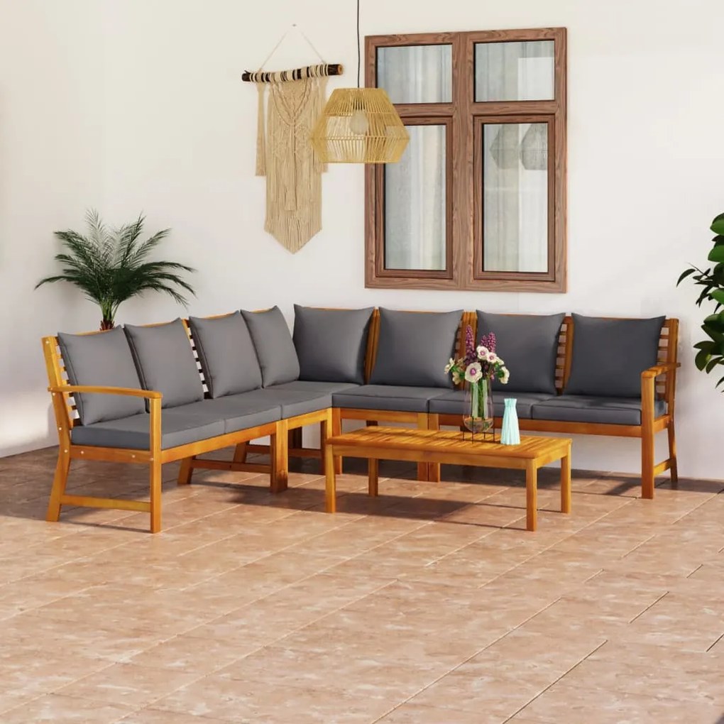 vidaXL 6 pcs conjunto lounge de jardim c/ almofadões acácia maciça