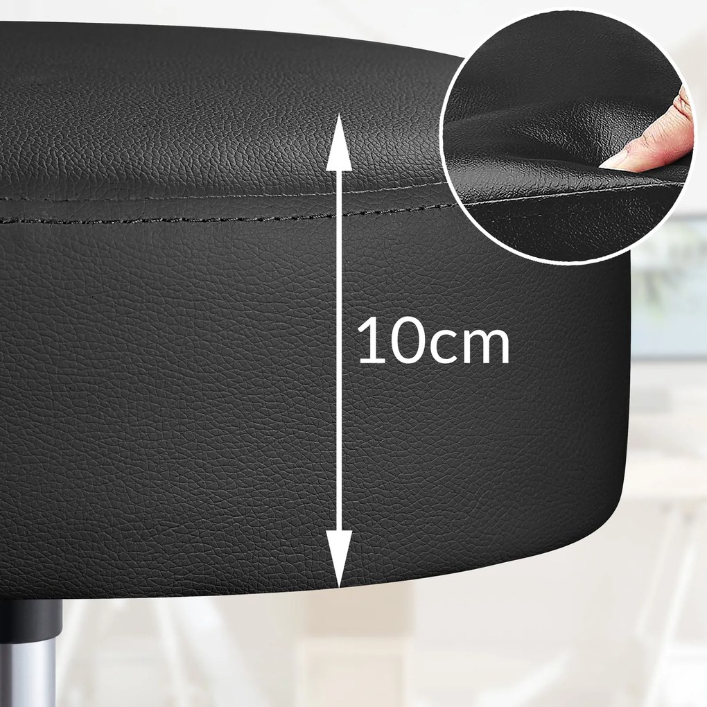 Banco giratória em 360° com rodas em couro sintético Ø35 x 50 x 51-65 cm Preto