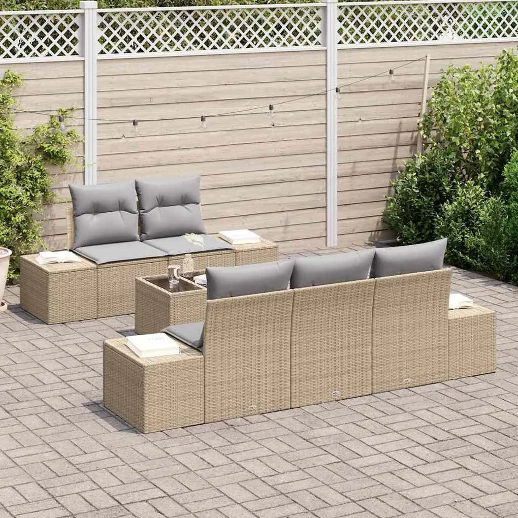 Conjunto de Sofá de Jardim 6 Peças com Almofadas em Rattan Sintético B