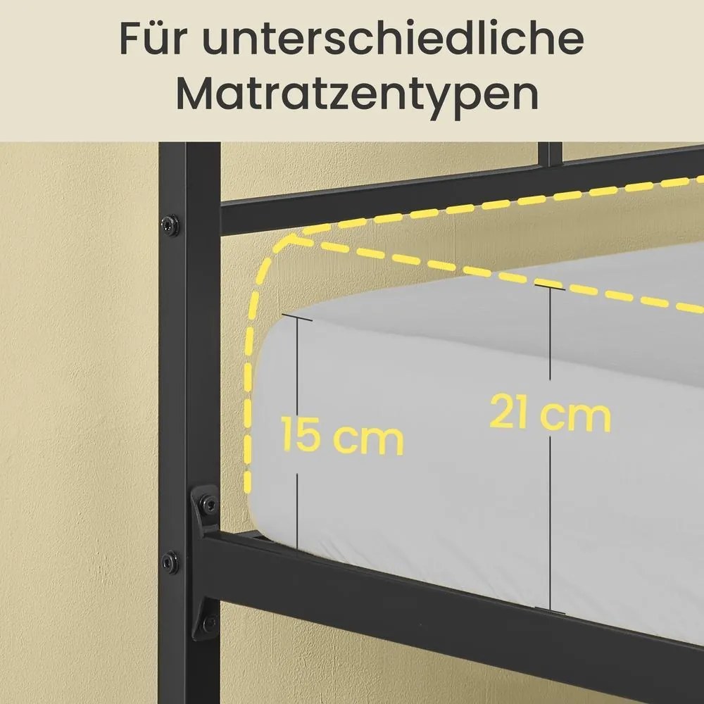 Estrutura de cama individual, para colchão de 90 x 190 cm (COLCHÃO NÃO INCLUIDO), estrutura metálica preta