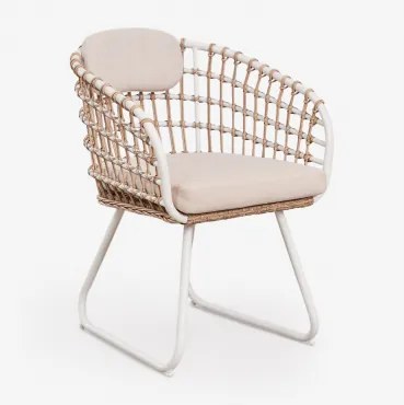 Cadeira De Jantar Com Braços Em Alumínio E Rattan Sintético Isaran Gardénia Branco - Sklum