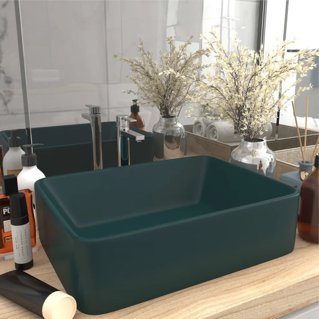 147047 vidaXL Lavatório luxuoso 41x30x12 cm cerâmica verde-escuro mate