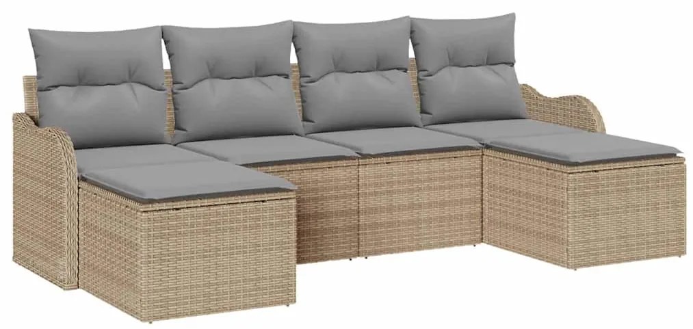 Conjunto de Sofás de Jardim com 6 Peças e Almofadas Beiges em Rattan S