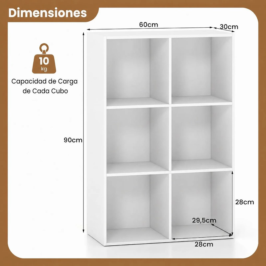Estante de Cubos, 60 x 30 x 90 cm, 6 Compartimentos, Branco