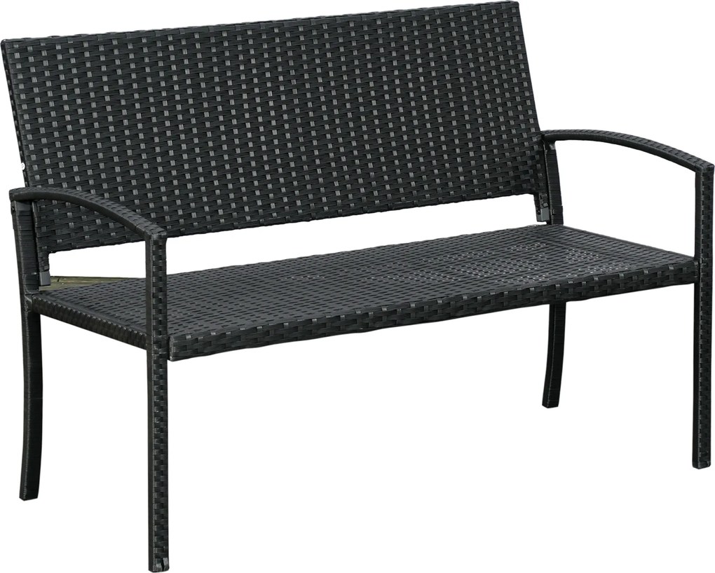 Banco Jardim Lounge Cadeira 2 Lugares Móveis para Jardim Exterior Terraço 2 Lugares Rattan Sintético Carga 320kg 122x60x87cm Estrutura Aço