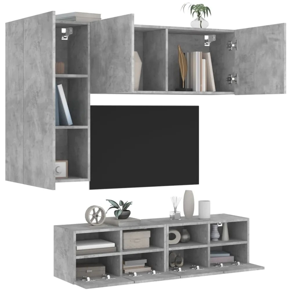 vidaXL 4 pcs móveis de parede p/ TV derivados de madeira cinza cimento
