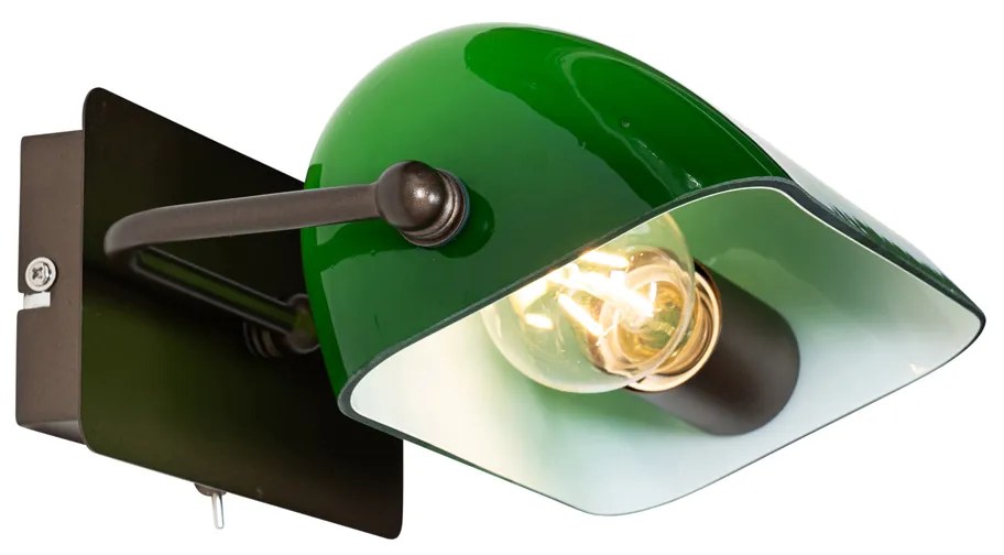 Candeeiro de parede clássico bronze escuro com vidro verde - Banker Clássico / Antigo,Retro
