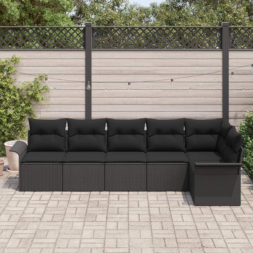 Conjunto de Sofá de Jardim com Almofadas Preto Rattan Sintético