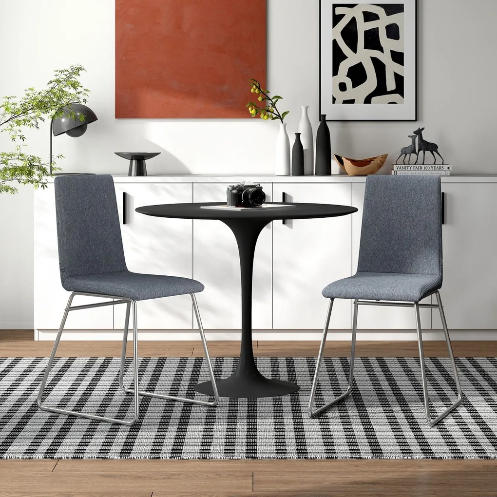 Conjunto 2 Cadeiras de Jantar Modernas Estofadas com Encosto Dobrável e Estrutura Metálica 52 x 47 x 88 cm Cinza