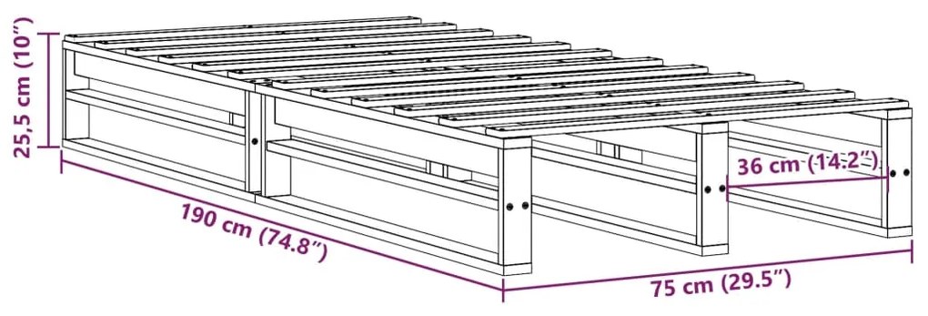 Cama sem colchão 75x190 cm madeira de pinho maciça