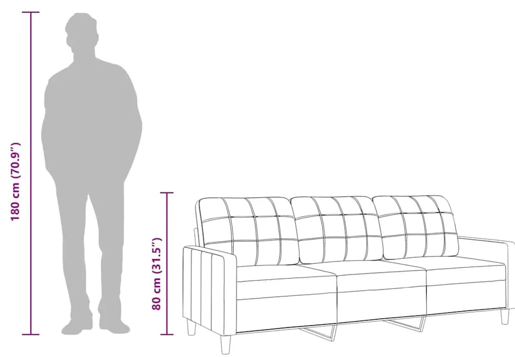 Sofá de 3 lugares 210 cm tecido cinza-claro