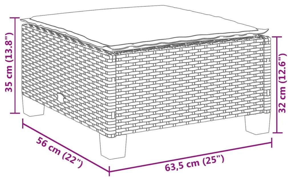 4 pcs conjunto sofás de jardim c/ almofadões vime PE cinzento