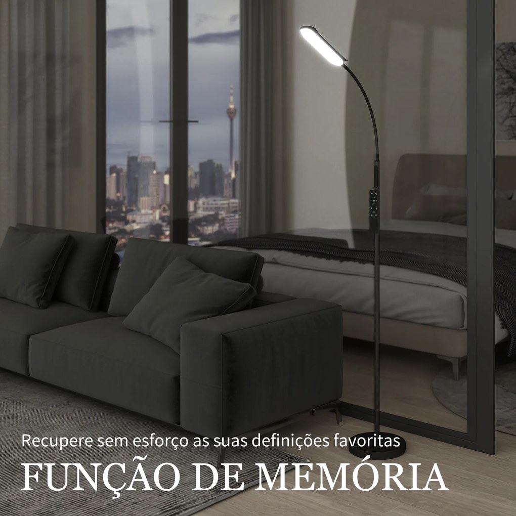 Candeeiro de Pé LED com Controlo Remoto e Tátil 5 Modos de Iluminação Temporizador de 60 Minutos Memória Ø22x175 cm Preto
