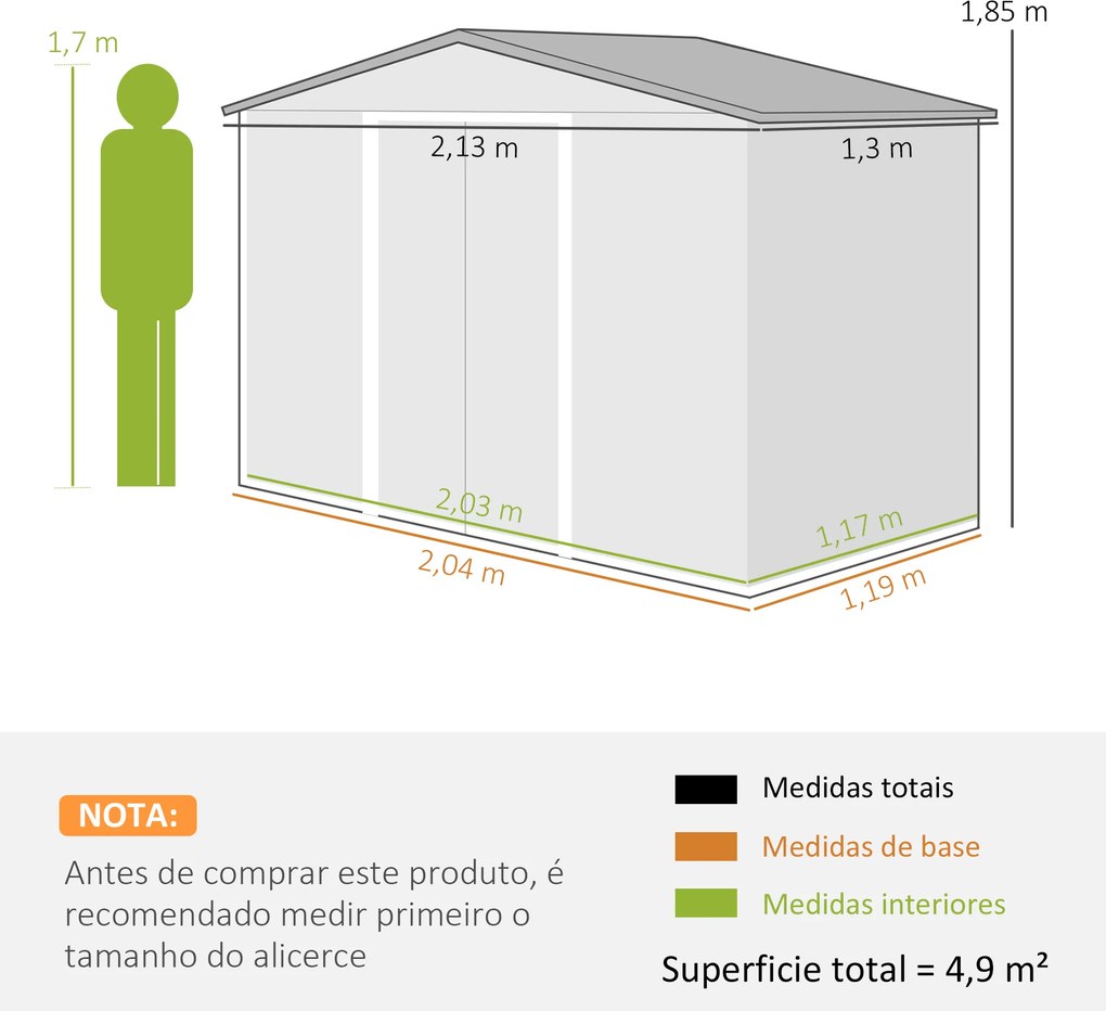 Abrigo de Jardim 2,42 m² 213x130x185 cm Abrigo de Jardim Metálico com Porta Deslizante Ventilação e Kit de Fundação Castanho