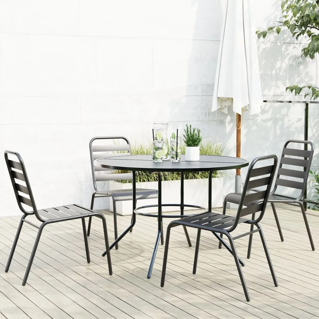 vidaXL Conj. cadeiras jardim encastrar 5pcs aço revestido pó antracite