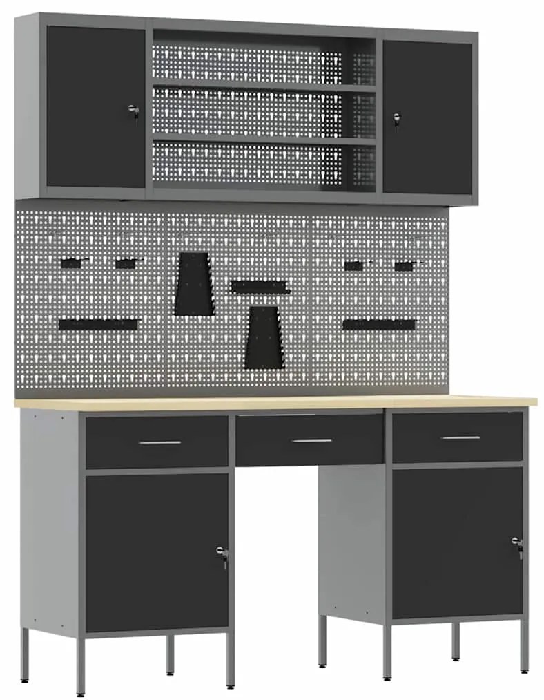 Conjunto de 7 Peças de Banco de Trabalho em Aço Preto